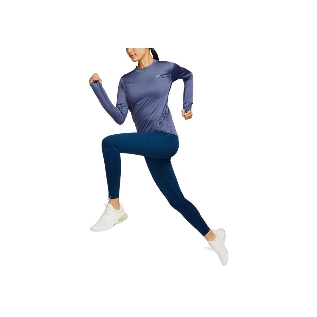 Nike Logo Print Quick-Dry Vintage Long-Sleeve T-Shirt Women Tops Phantom-Blue DX0309-491