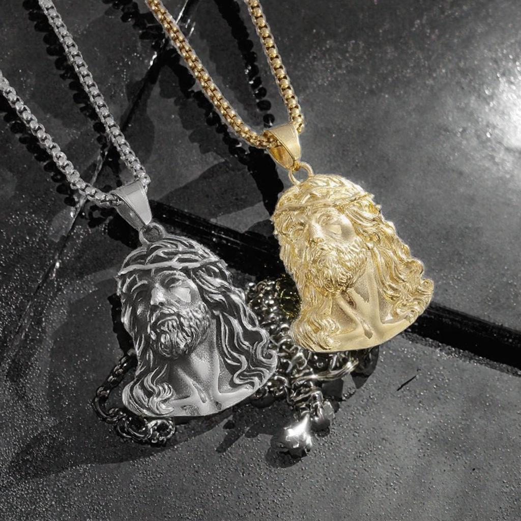 Fine Fashion Trendy 2025 Unisex 18K PVD Gold Plated Jesus Statue Goddess Stainless Steel Link Chain Pendant Necklace for Gift