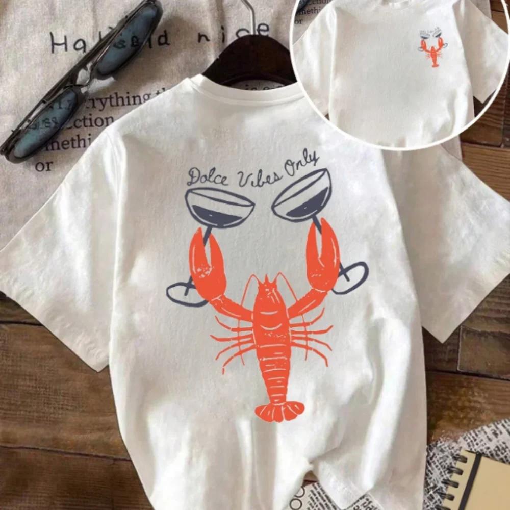 

Womens Round Neck Lobster Print Tshirt Round Neck Light and Comfortable Casual Top Suitable for All Seasons S
