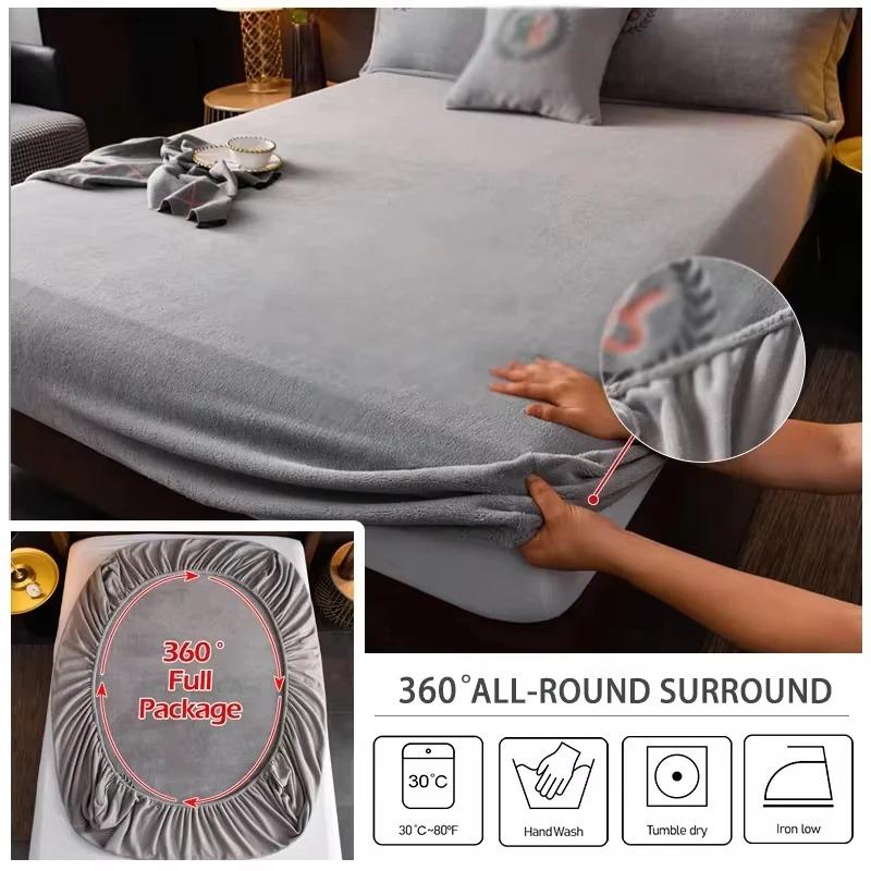 Solid Color Velvet Bed Sheets Warm Adjustable Fitted Sheets For Home Double bed sheets Not Fading  Machine Washable Bedspreads
