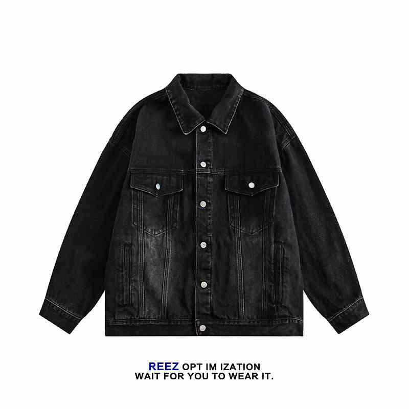 American Retro Washed Denim Jacket for Men - Trendy Spring & Autumn Loose Fit Workwear Style 3XL