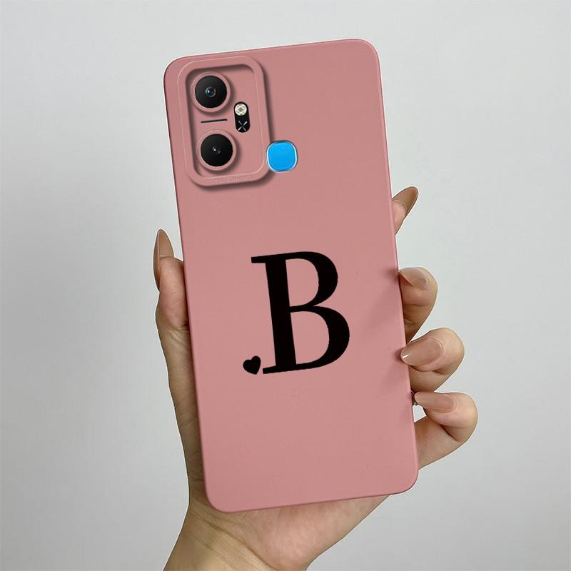 For Infinix Smart 6 Plus Case Infinix Smart6 Plus Phone Case X6823C Cute Initial Letters Square Soft Silicone Back Cover Fundas
