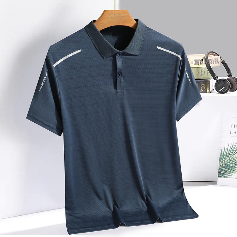 Summer Clothes Men's Short Sleeved T-shirt, Summer Ice Silk Quick Drying, Middle-aged and Elderly Loose Collar Polo Shirt