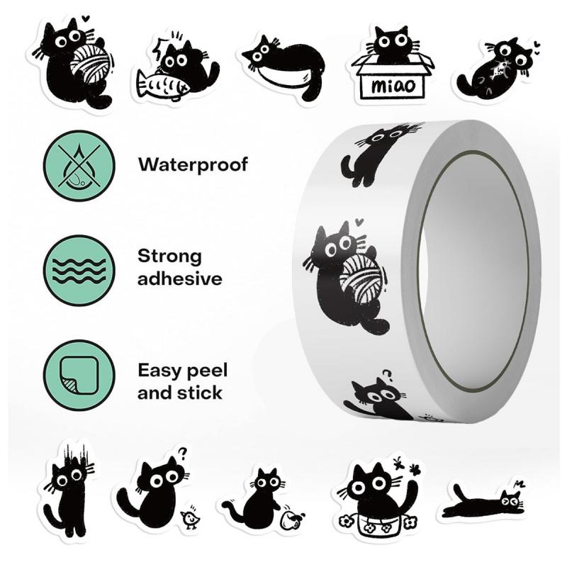 1roll/500Pcs Healing Black Cat Stickers Creative Graffiti Gift DIY Handmade Album Scrapbooking Decorative Paper Supplies
