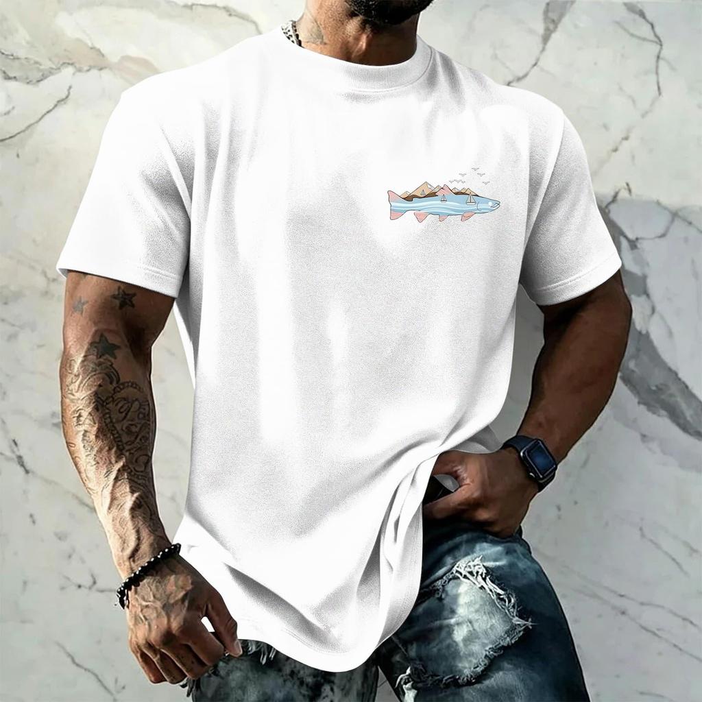 Men's Vintage Texture Printed Short Sleeve T Shirt Loose Fit Casual Summer Daily Wear Top Soft Fabric Comfortable Design