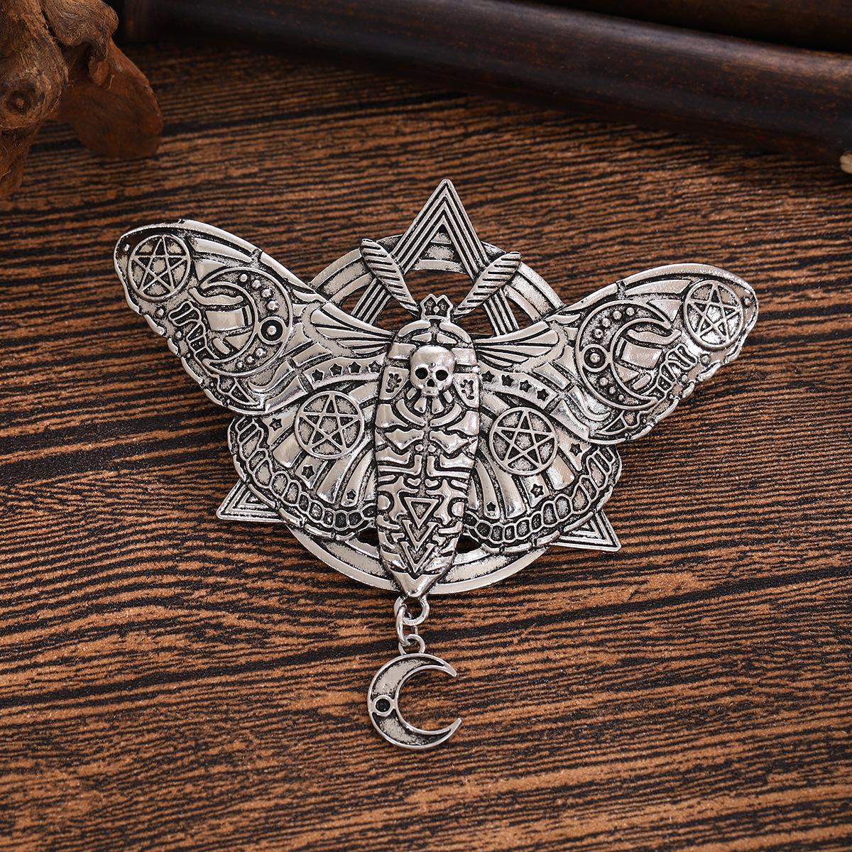 Retro Viking Star  Moon Moth Skull Hair Clip - Norwegian Style Party Accessory A0859