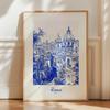 City Travel Poster, Retro Italy Print, Navy Blue Trendy Wall Art, Hand Drawn Sketch, summer beach poster, Home Decor Art