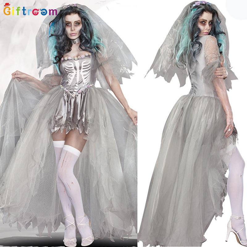Captivating Mesh White Witch Wedding Dress Set For Creative Attire Halloween
