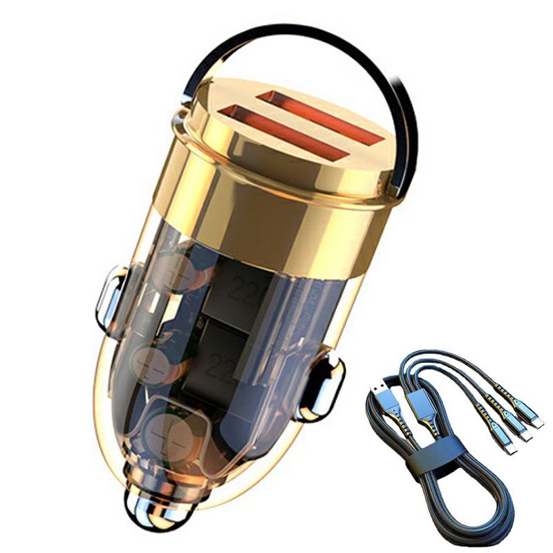 

G22S 12-24V 240W Dual USB Phone Fast Charging Adapter Zinc Alloy Car Charger with 100W 3-in-1 Cable