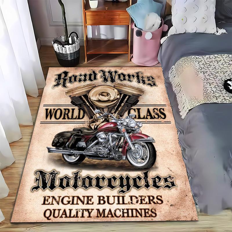 

Vintage Motorcycle Engine Design Carpet with Road World Class Theme Style Suitable for use as an anti-slip game mat for living room and bedroom sofas 40x60cm( 15x23in )