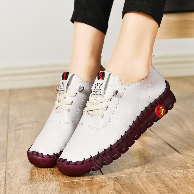Håndsydde damesko biffsenes myksålede morssko høst og vinter flatsålede enkeltsko fritidssko