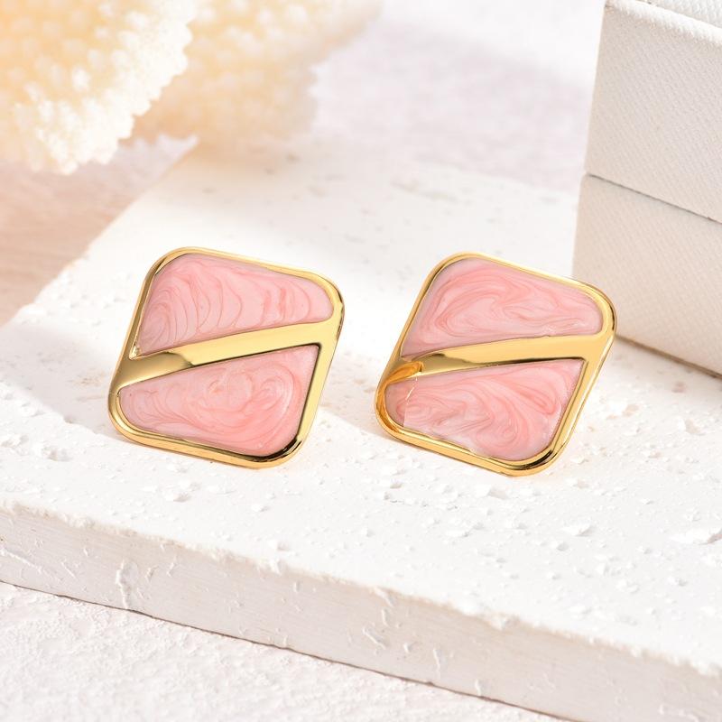 Niche Design Painted Oil Drop Square Earrings Women Trendy Gold Color Black White Enamel Stainless Steel Square Stud Earrings