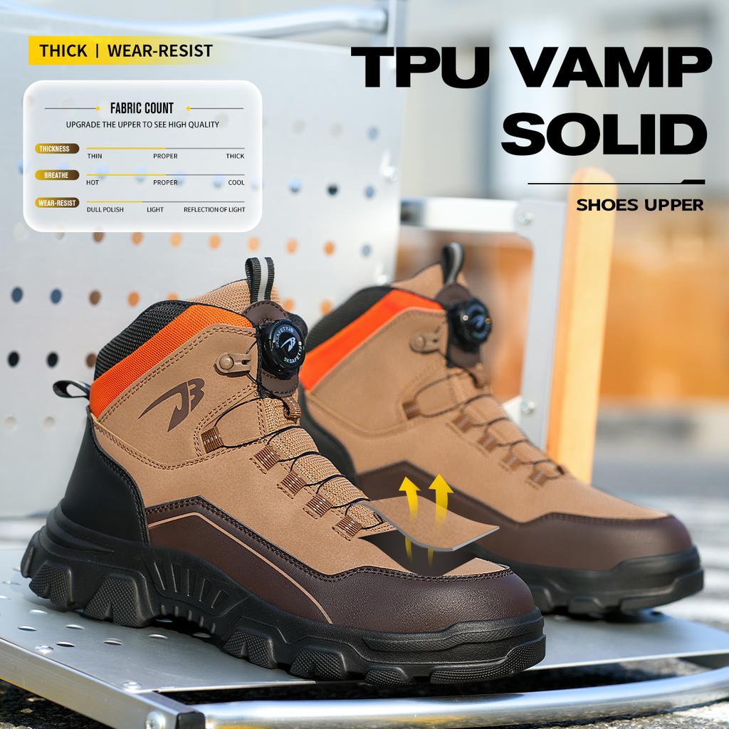 Botão giratório Sapatos de segurança masculinos Botas de trabalho Sapatos de biqueira de aço Sapatos à prova de perfuração Indestrutíveis Botas de segurança Sapatos de proteção