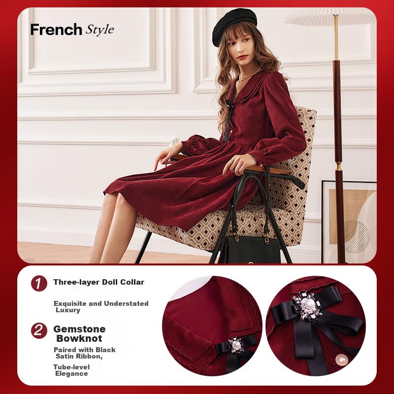 Olrain Upgraded Fit New Year Red Dress Women's Hepburn Style Little Red Dress