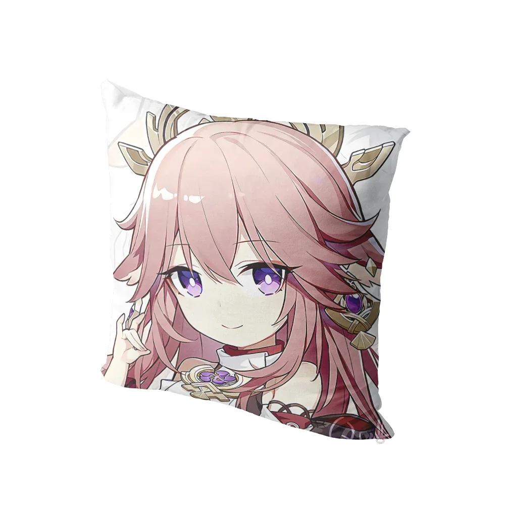 Tvådimensionella Genshin Kuddfodral Sovsal Soffa Sängkant Kuddfodral Tecknad Anime Dekor Tvåriktad Prydnadskudde