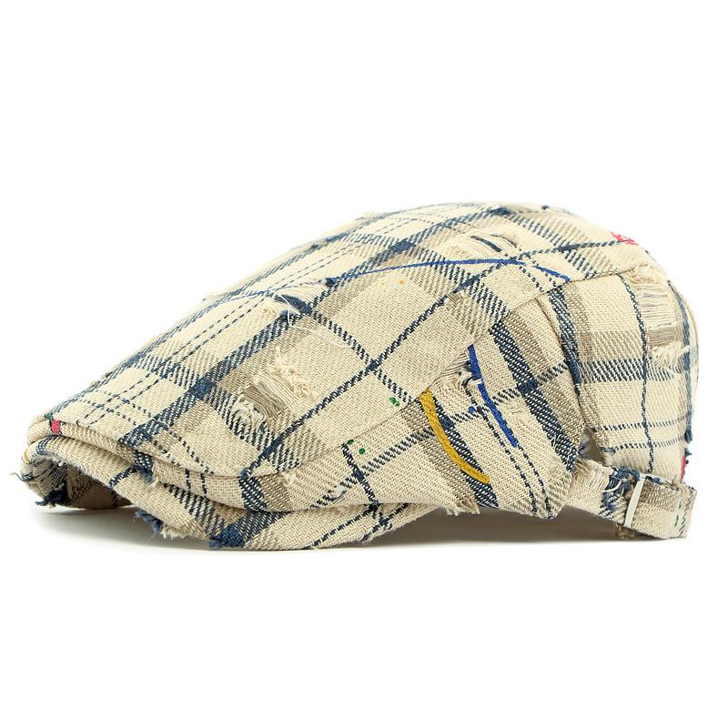 

Весенне-осенний берет Британская винтажная клетчатая кепка Рваная кепка с козырьком Мужская кепка бежевый