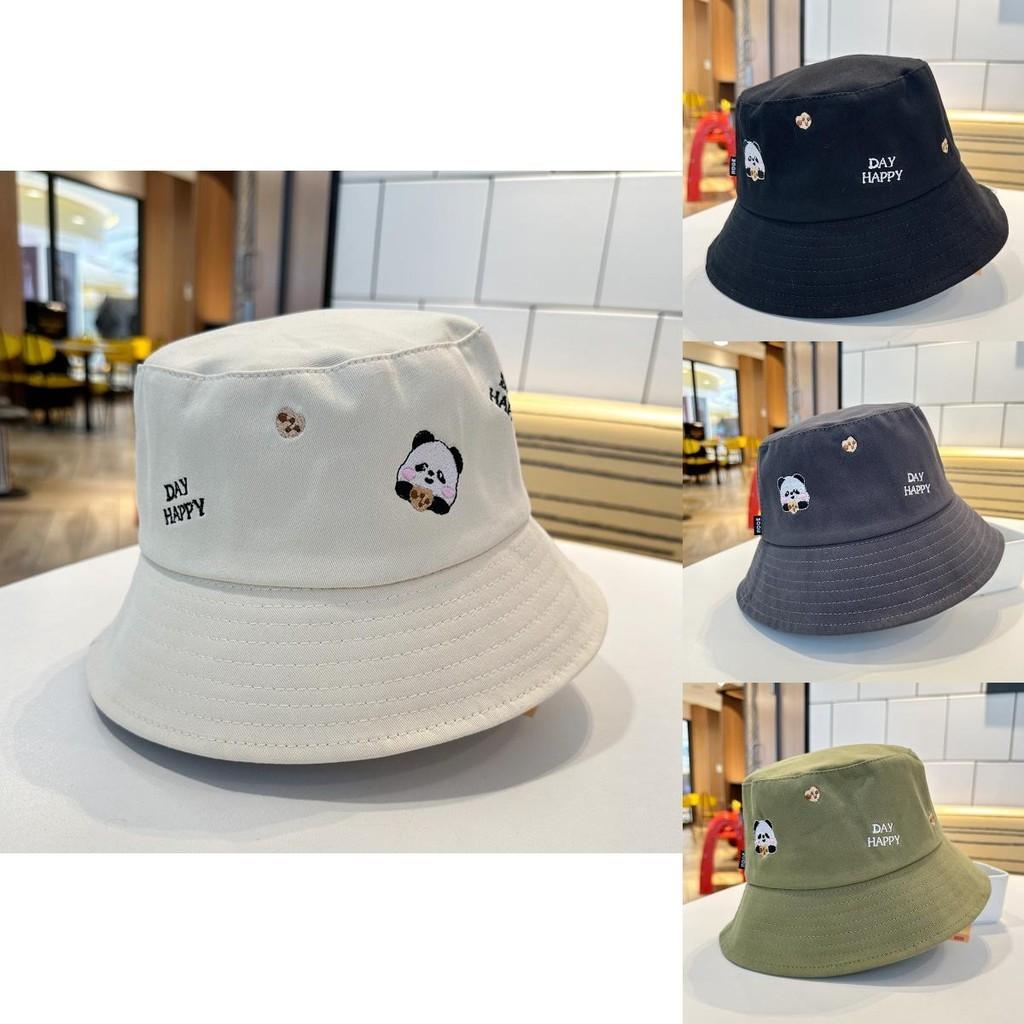 Cute Panda Embroidered Foldable Fisherman Hat For Women Uv Protection Sun Hat For Outdoor Activities