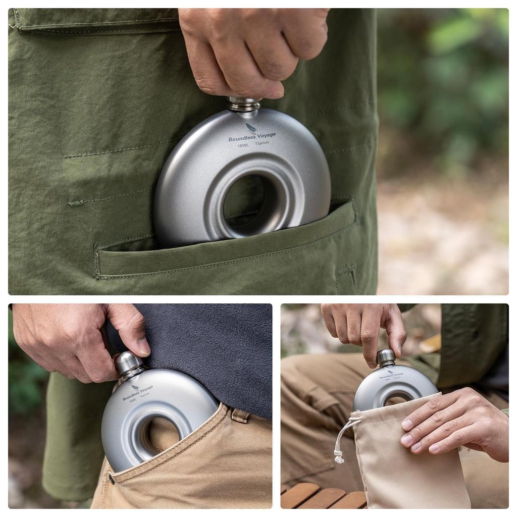 Boundless Voyage Titanium Hip 180ml with Perfect for and Perfect for Solo and Outdoor Includes Storage Flask, Round, Capacity, Funnel, Lightweight,