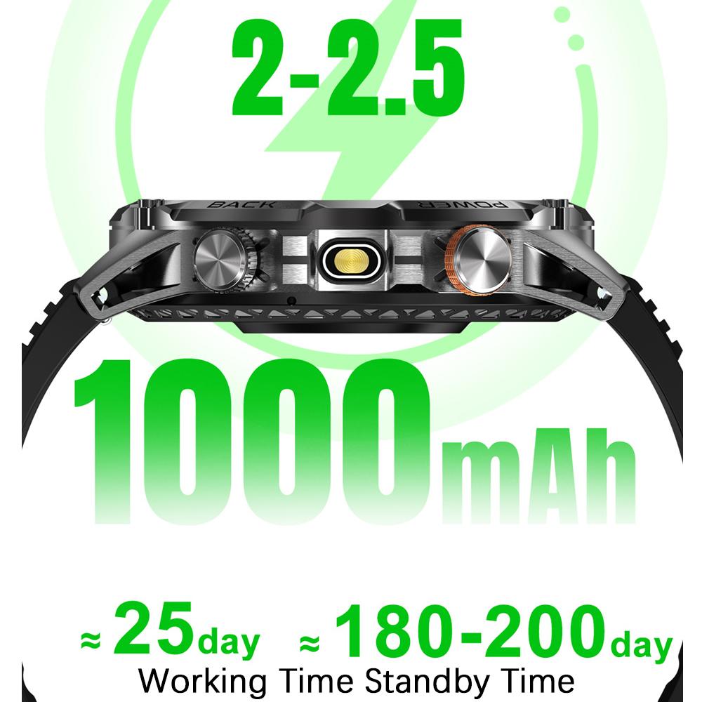 New 1000mAh Battery SmartWatch IP68 Waterproof Compass Bluetooth call 1.7"  HD Sports Flashlight Smart Watch For Men