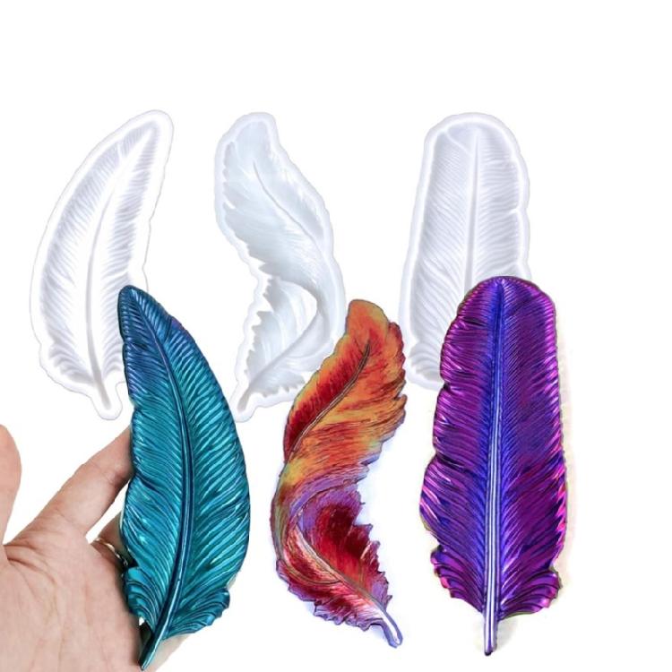 3 Pcs 3D Feather Shape Molds Feather Silicone Molds Jewelry Pendant Molds Craft Supplies for Keychains