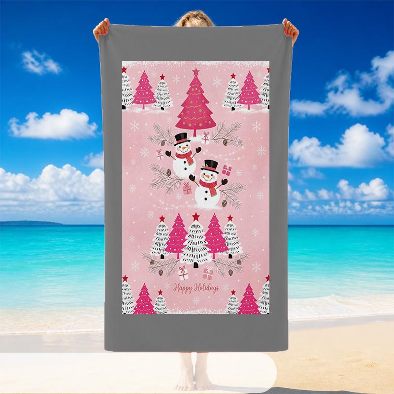 Christmas Printed Beach Towel Soft Quick Dry For Indoor Outdoor Home Use Holiday Gift