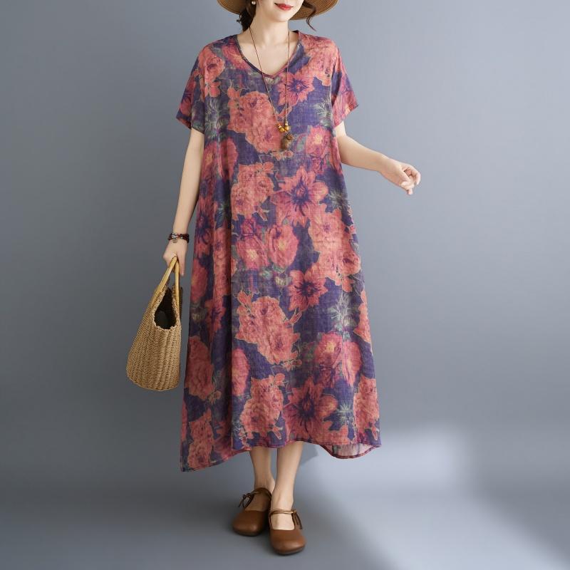 DIMANAF New 2026 Women Plus Size Summer Beach Long Dress Sundress Loose Casual Maxi Elegant Lady Print Dress
