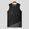 INCERUN Men O Neck Sleeveless See Through Irregular Mesh Sheer Long Tank Tops
