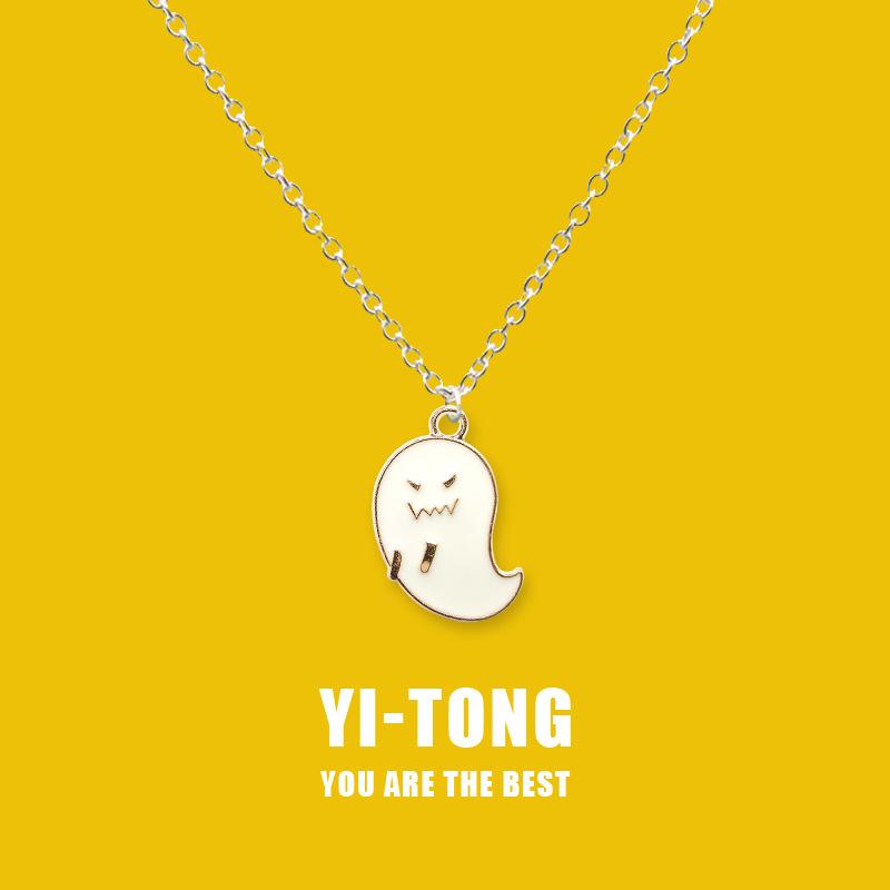 Collier fantôme blanc de personnalité féroce, Ins, doux, Cool, créatif, Hip Hop, femme, mignon, Couple, pendentif pour petite amie