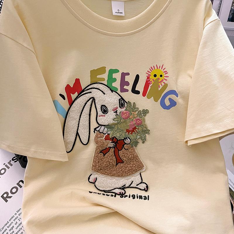 

Pure cotton design sense embroidered bottoming shirt short-sleeved T-shirt women s clothing 2025 spring new slim fit inside niche and thin M абрикосовий