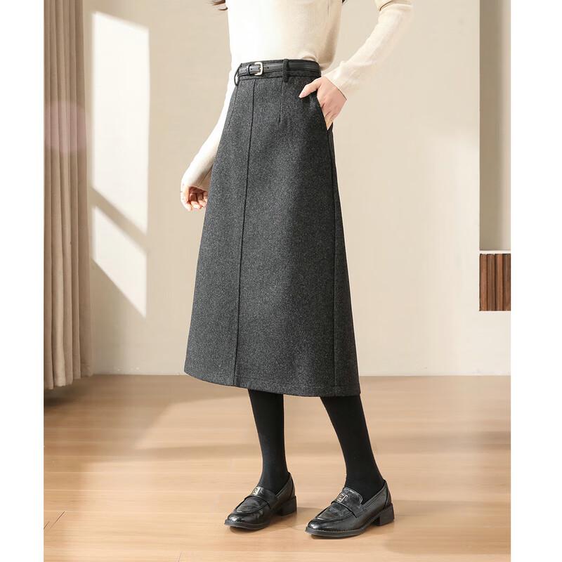 Women's Wool Blend High-Waist A-Line Midi Skirt with Back Slit