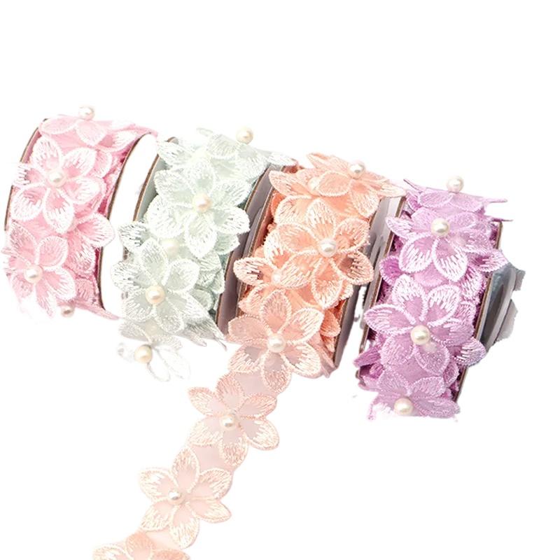 1 Roll Flower Clothing Sewing DIY Wedding Dress Pearl Embroidered Ribbon Lace