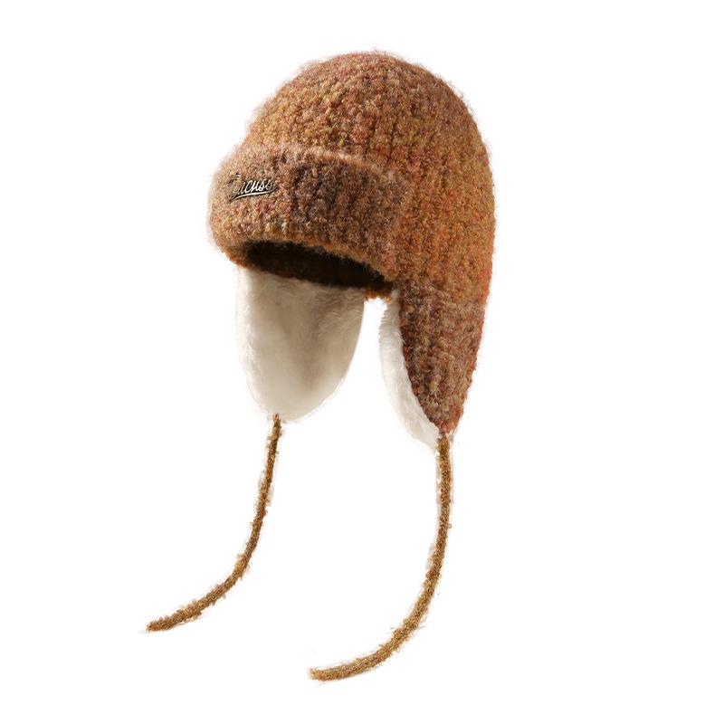 

Женская градиентная вязаная шапка с флисовой подкладкой для защиты ушей – Осень Зима Корейский стиль 56-62CM