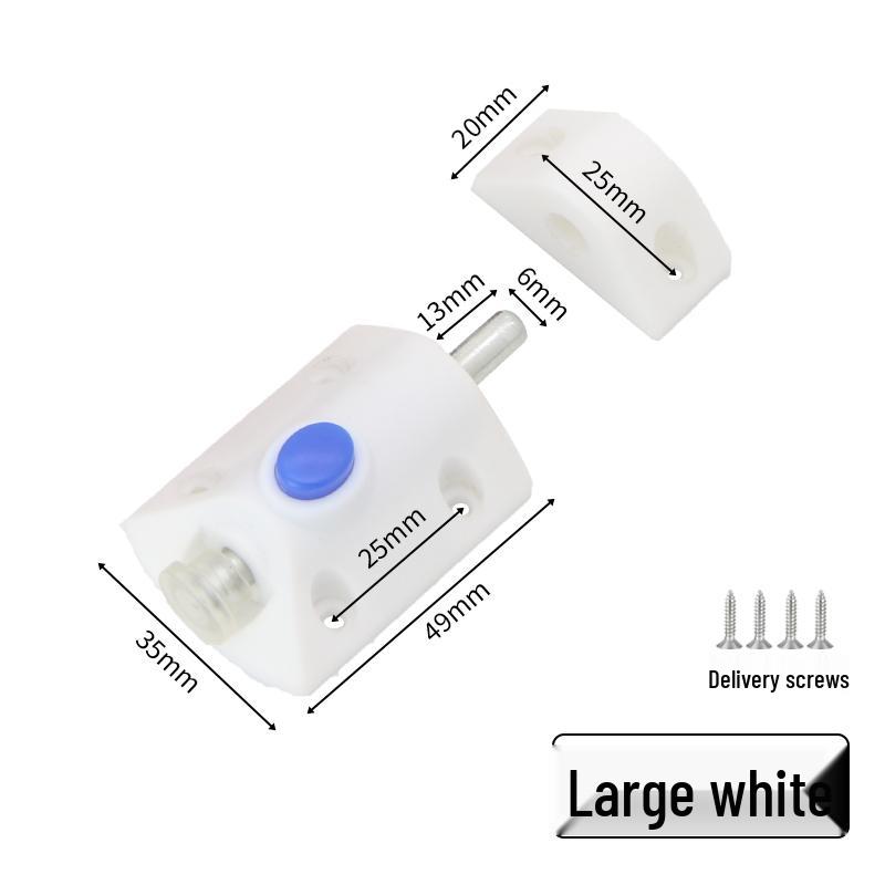 Plastic Spring Pin Door Bumper, Latch Bolt & Snap Lock Accessories for Cabinets and Windows.