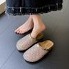 2025 summer rhinestone full diamond slippers breathable fishing net hollow bag head half slippers wear flat sandals