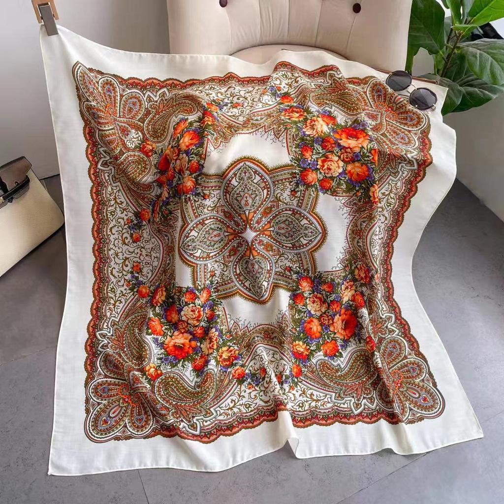 110*110cm Russian Square Scarf Women Luxury Paisley Floral Print Bandana Shawl Ukrainian Babushka Handkerchief Head Wraps