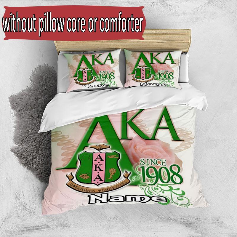 3pcs Duvet Cover Set (1*Duvet Cover + 2*Pillowcase, Without Core), Custom Name Alpha Kappa Alpha Pattern Bedding Set, Home Bedroom Decor Gift
