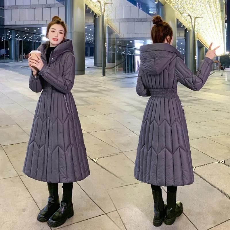 

Длинные пуховые хлопковые пальто, женские черные парки, зимняя теплая куртка, женское пальто с капюшоном и хлопковой подкладкой, утепленное теплое пальто-пуховик XS фиолетовый