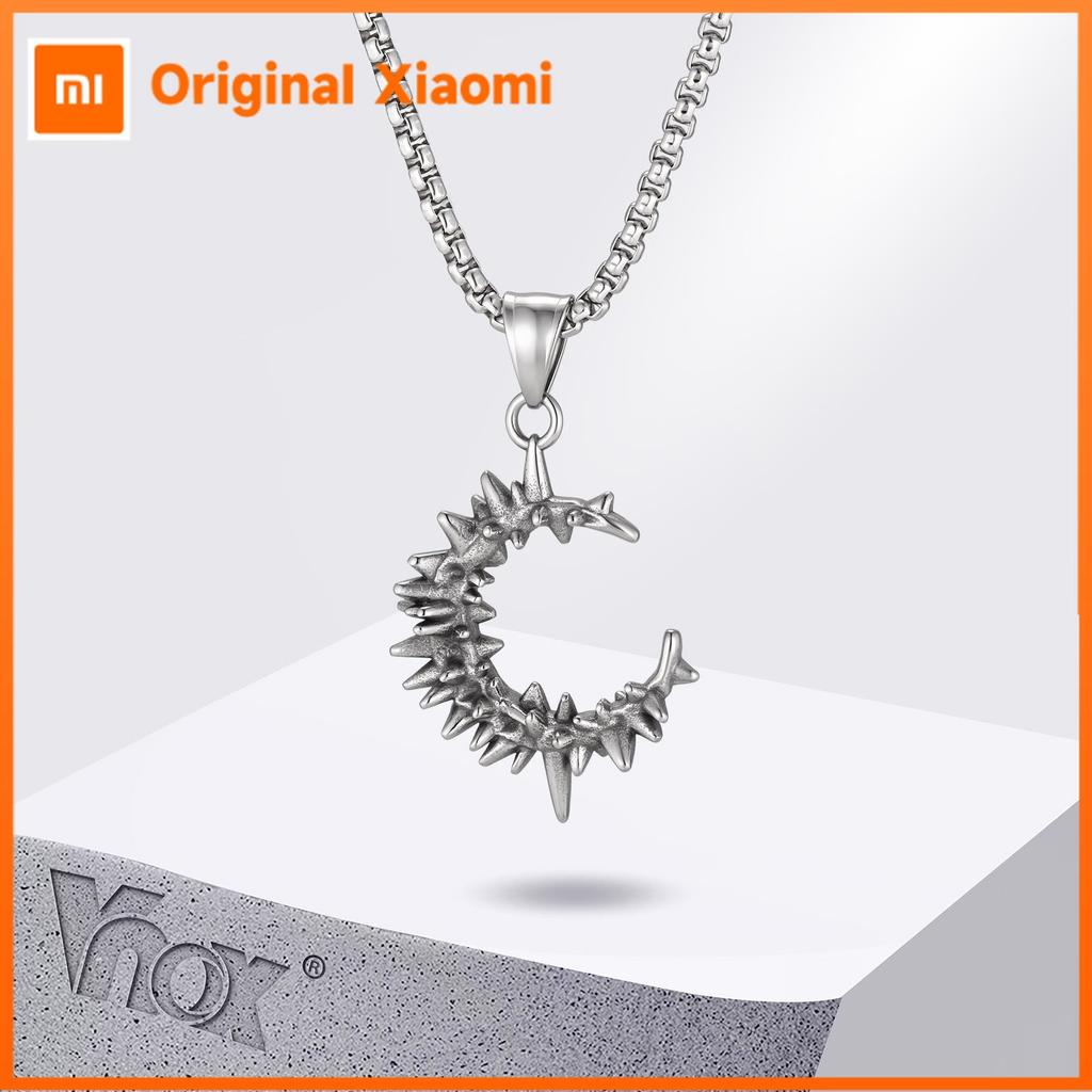 Xiaomi Vnox Spine Moon Pendant Necklace for Men, Stainless Steel Gothic Spiked Crescent Chain, Hip Hop Punk Birthday Party Jewelry Gift