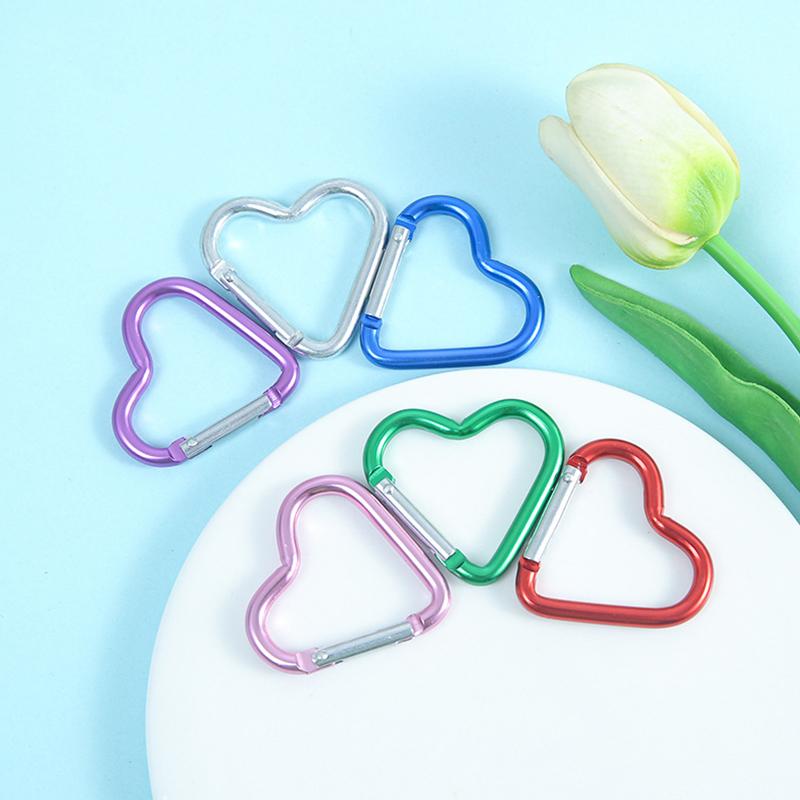 3PCS Heart Shaped Carabiner Colorful Aluminum Alloy Keychain for Camping Travel Luggage Key Ring Hanging Sorting Accessories ZYF