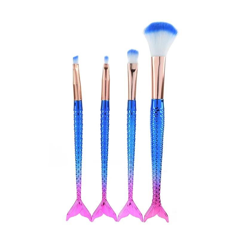Karsyngirl Vierteiliger Anzug Meerjungfrau Make-up-Pinsel Faser Buntes weiches Haar Lose Puderpinsel Beauty Makeup Tools