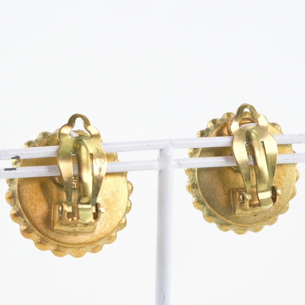 Chanel COCO Mark Earring Vintage Black Plated Gold 27g Women Used