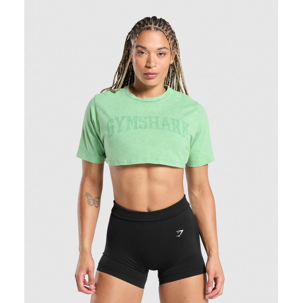 

Укороченный топ GYMSHARK Collegiate Shadow Washed, зеленый лагуна B7A2C ECTD S