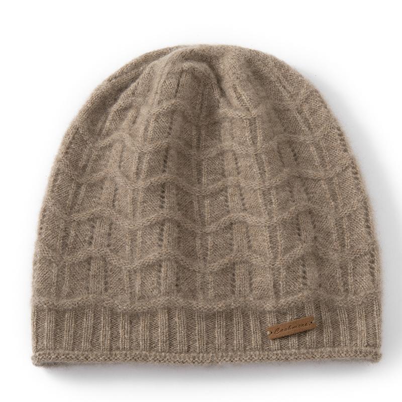 

Women s 100% Pure Cashmere Knit Beanie Hat Wavy Lace Pattern Winter Warm Soft Cozy Casual Cap for Cold Weather верблюд