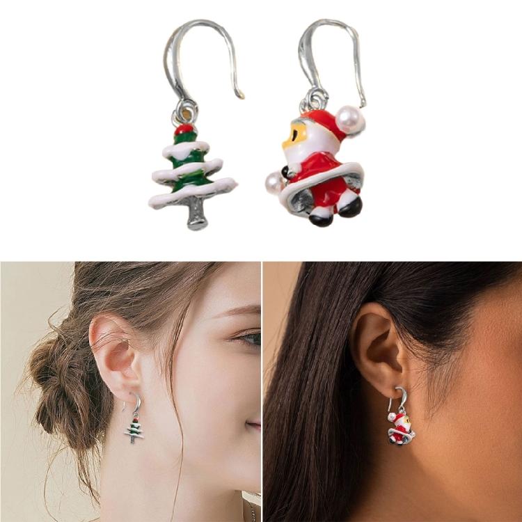 Christmas Cartoon Santa Claus Earrings With Shining Snow Details Premium Alloy Accessories For Women Teens