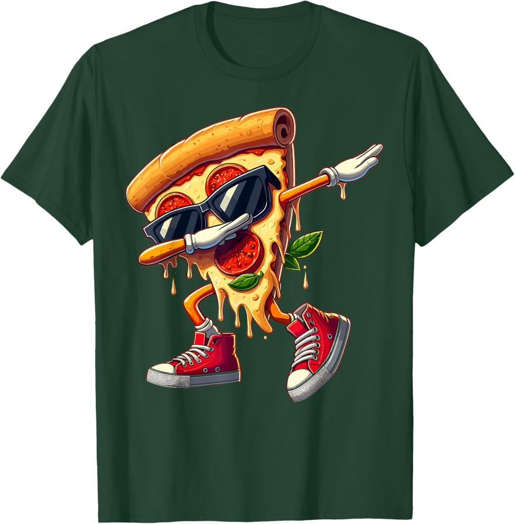 Dabbing Pizza Slice Dancing Foodie Graphic Tee Cool Casual Cotton Short Sleeve T-Shirt for Men