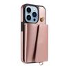 For iPhone 13 Pro Crossbody Phone Case Card Holder Kickstand Leather Coated TPU Mobile Cover