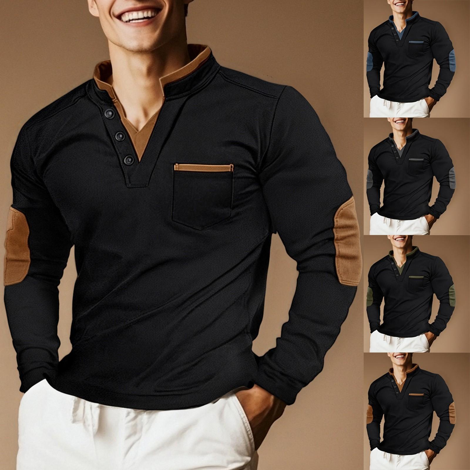 

Men s Outdoor Casual Vintage Patchwork Top Daily Long Sleeve T-shirt M