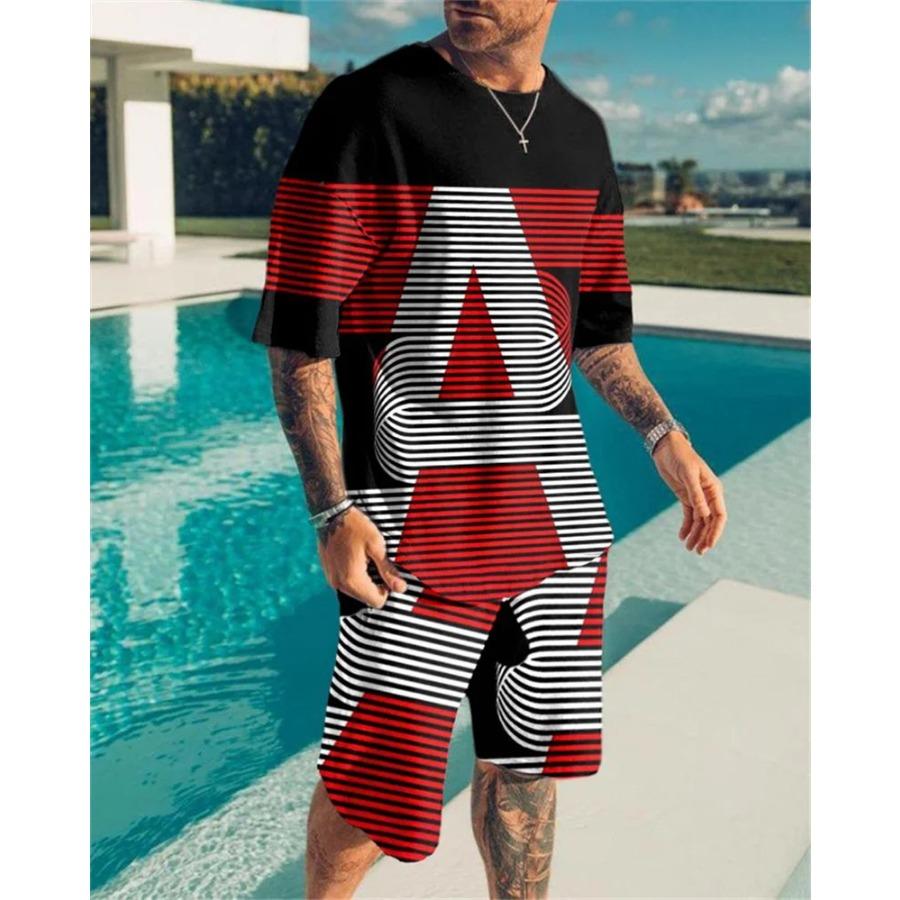 3D Printed Plus Size Men's T-shirt Street Sport Quick Drying Breathable Retro Casual Fitness Beach Short Sleeve Shorts Set