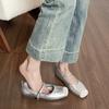 Beautiful shallow single shoes women's square head flat ballet shoes evening Mary Jane shoes