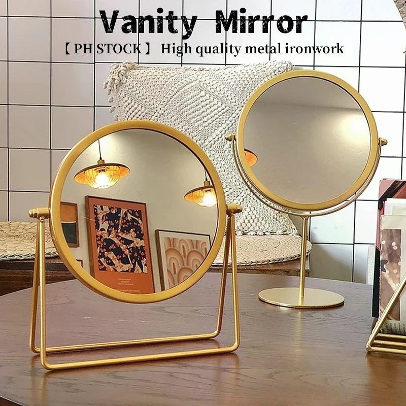 Nordic Gold Round Vanity Mirror For Makeup And Dressing Desk Tabletop Mirrors Home Decor 360°Rotation Adjustable Cosmetic Mirror